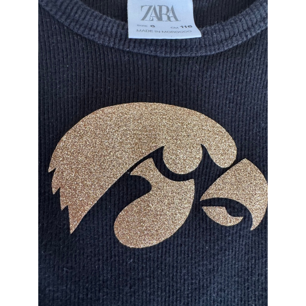 Girls ZARA Casual Dress Size 6 Black with Gold Iowa Hawkeyes Logo - Picture 6 of 6